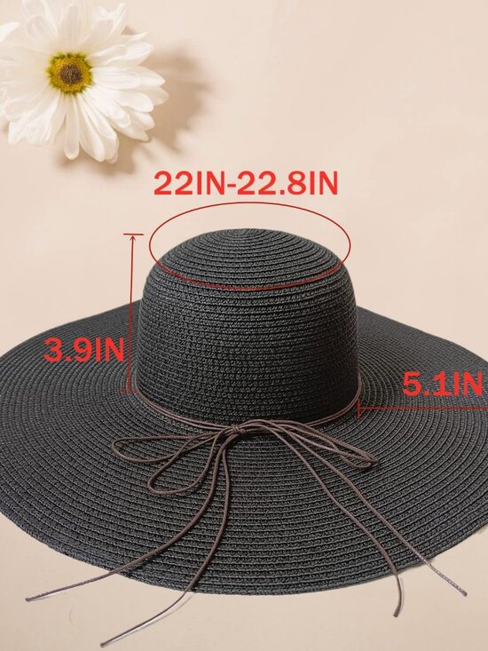 Women Foldable Summer Wide Brim Packable Hat Travel Straw Fedora Hat Black-1